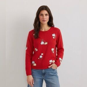 Vintage 100% Cotton Eddie Bauer Floral Embroidered Sweater